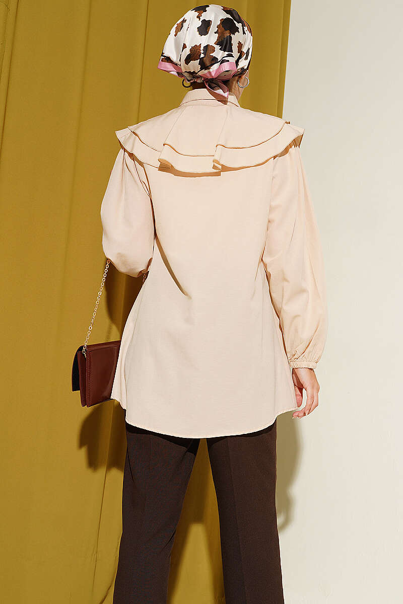 Tiered Ruffled-Collar Shirt - Beige