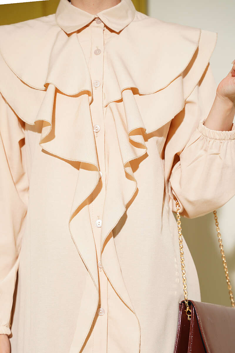 Tiered Ruffled-Collar Shirt - Beige