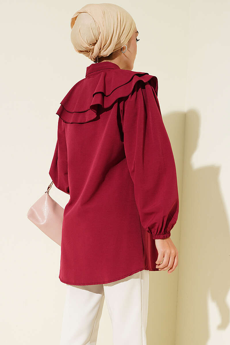 Tiered Ruffled-Collar Shirt - Burgundy
