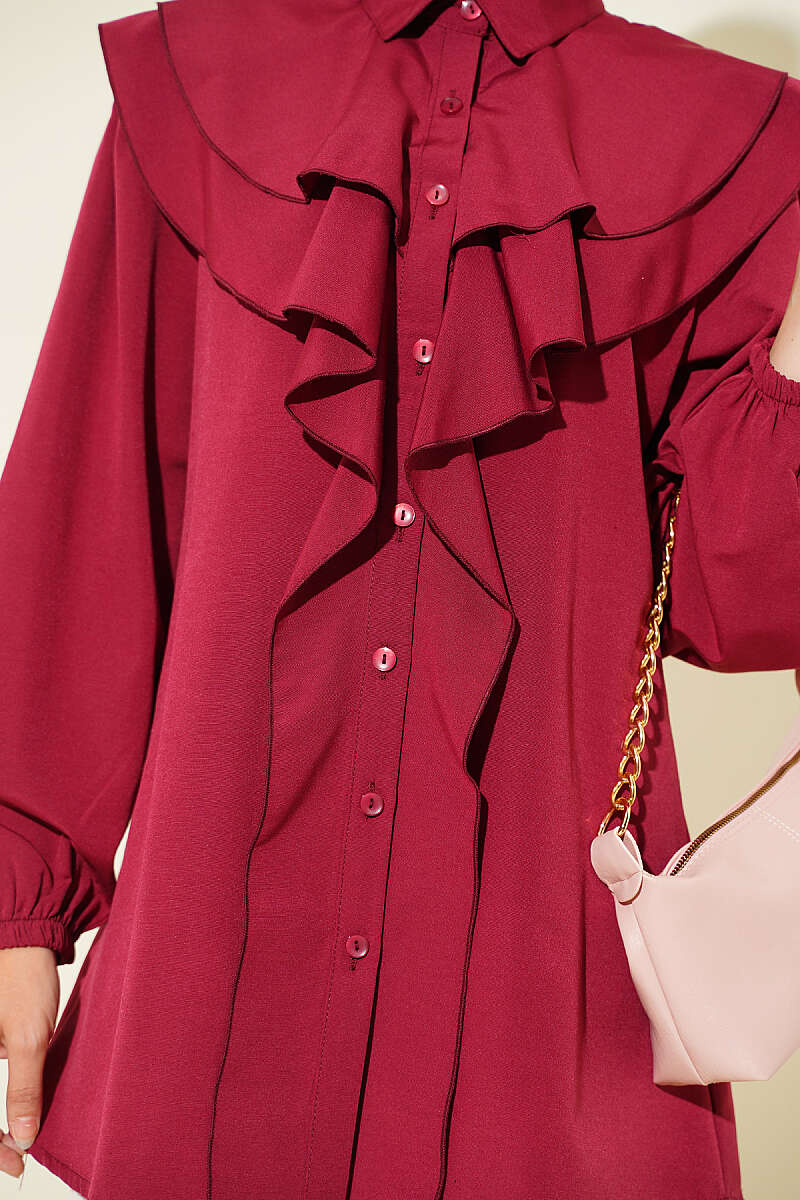 Tiered Ruffled-Collar Shirt - Burgundy
