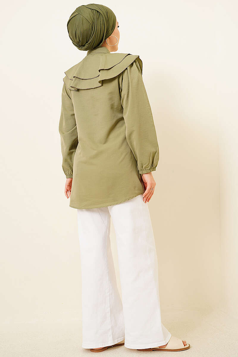Tiered Ruffled-Collar Shirt - Almond Green
