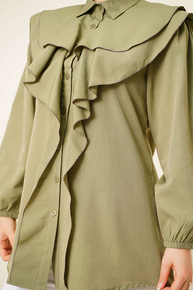 Tiered Ruffled-Collar Shirt - Almond Green