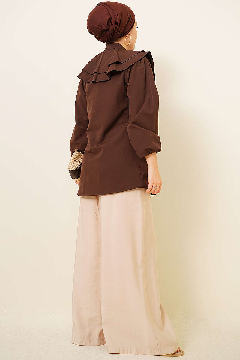 Tiered Ruffled-Collar Shirt - Brown