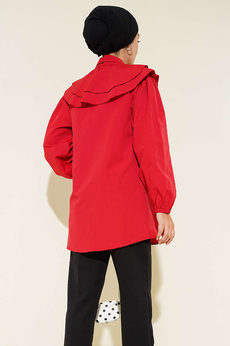Tiered Ruffled-Collar Shirt - Red