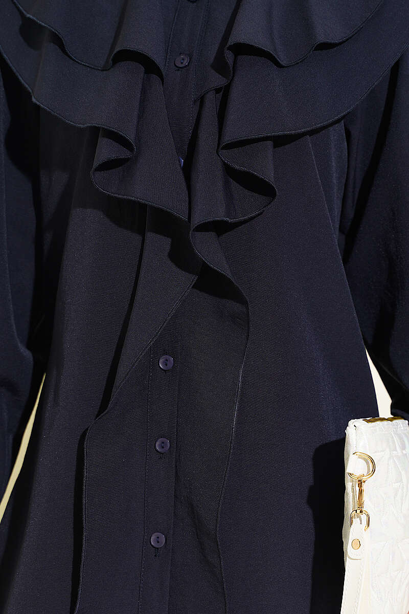 Tiered Ruffled-Collar Shirt - Navy