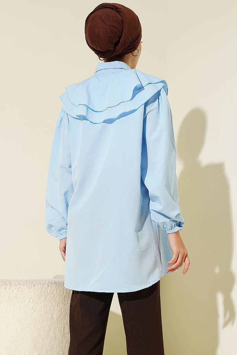 Tiered Ruffled-Collar Shirt - Blue
