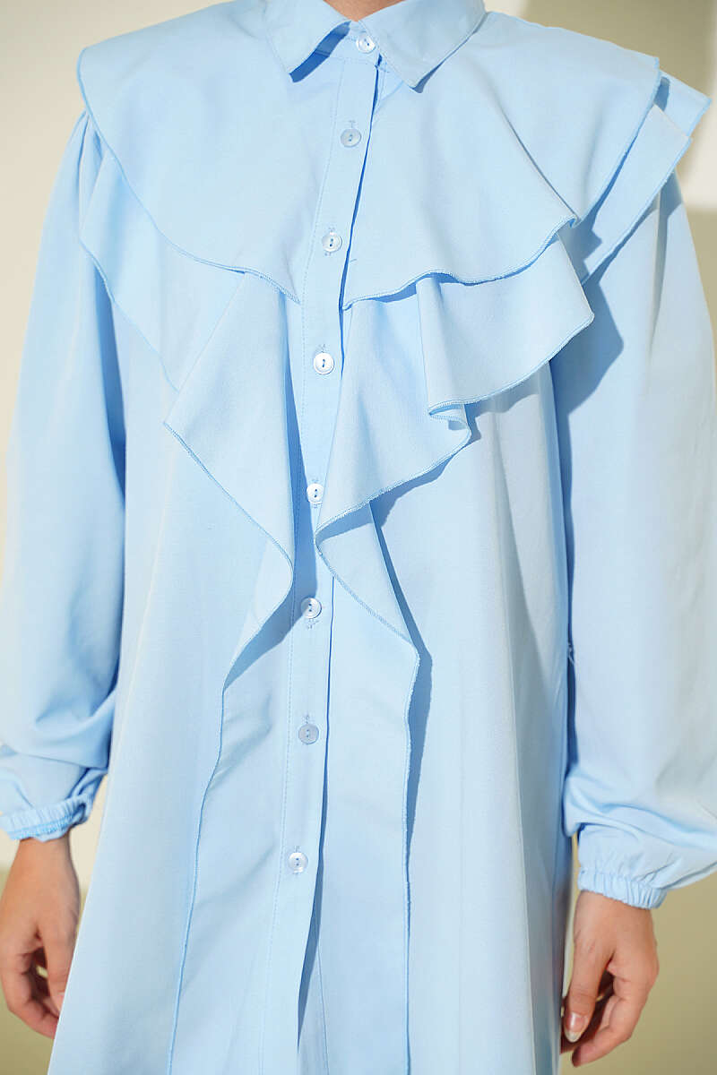 Tiered Ruffled-Collar Shirt - Blue
