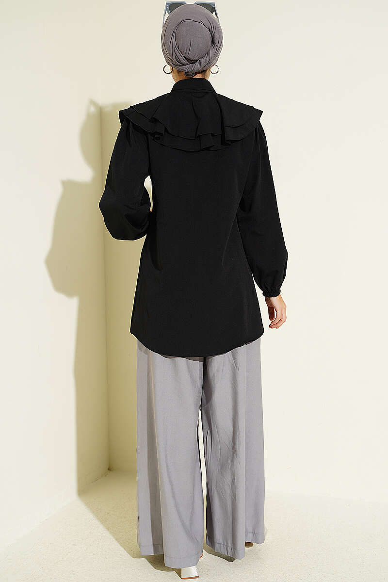 Tiered Ruffled-Collar Shirt - Black