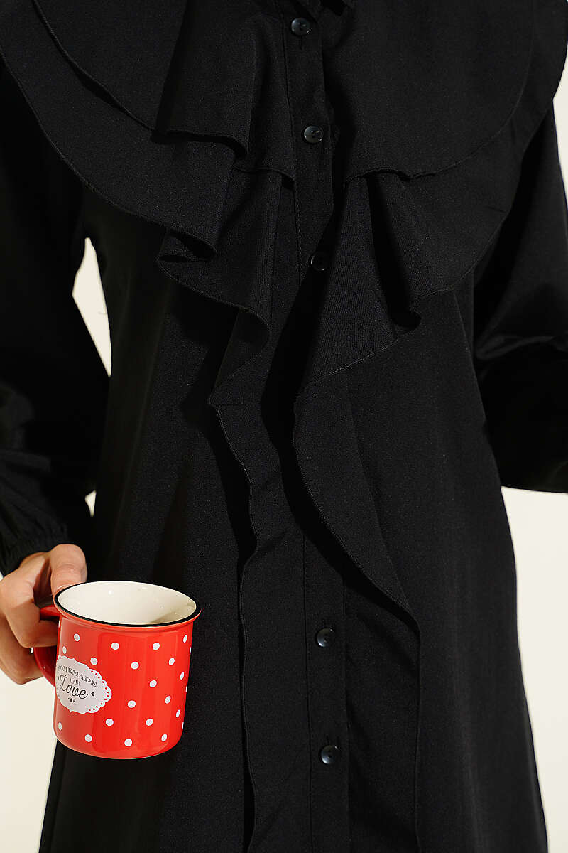 Tiered Ruffled-Collar Shirt - Black