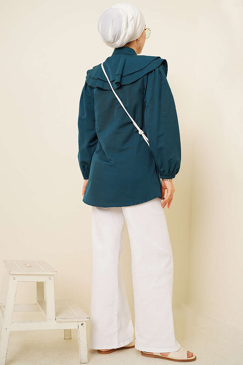 Tiered Ruffled-Collar Shirt - Emerald