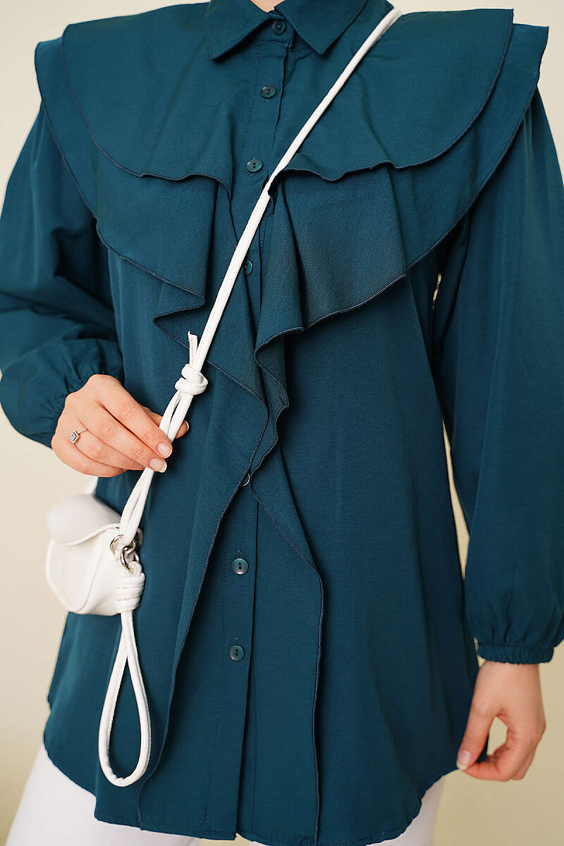 Tiered Ruffled-Collar Shirt - Emerald
