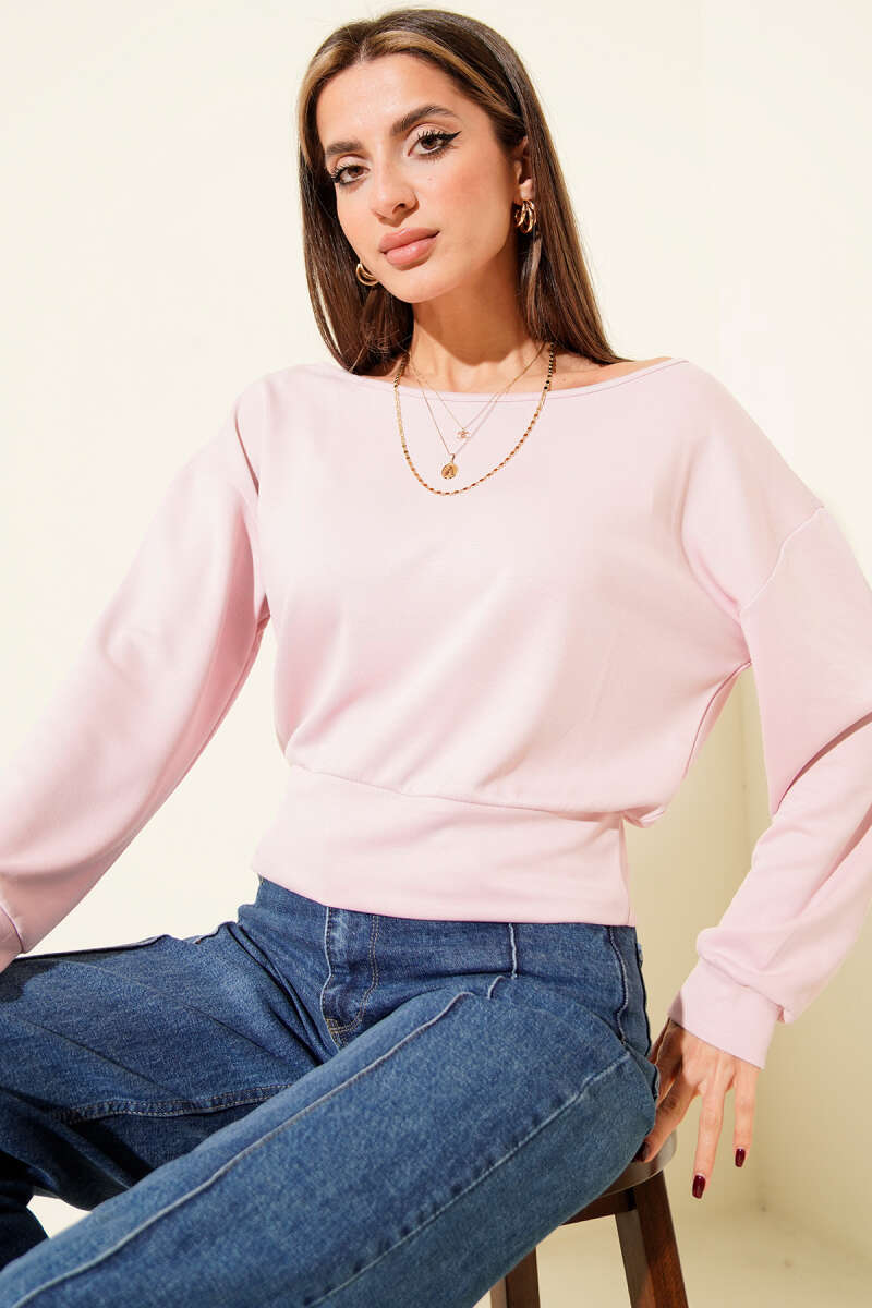 Boat-Neck Loycha Blouse - Pink