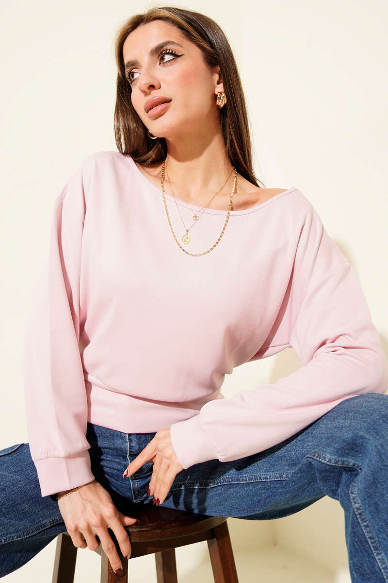 Boat-Neck Loycha Blouse - Pink