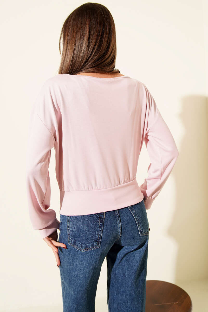 Boat-Neck Loycha Blouse - Pink
