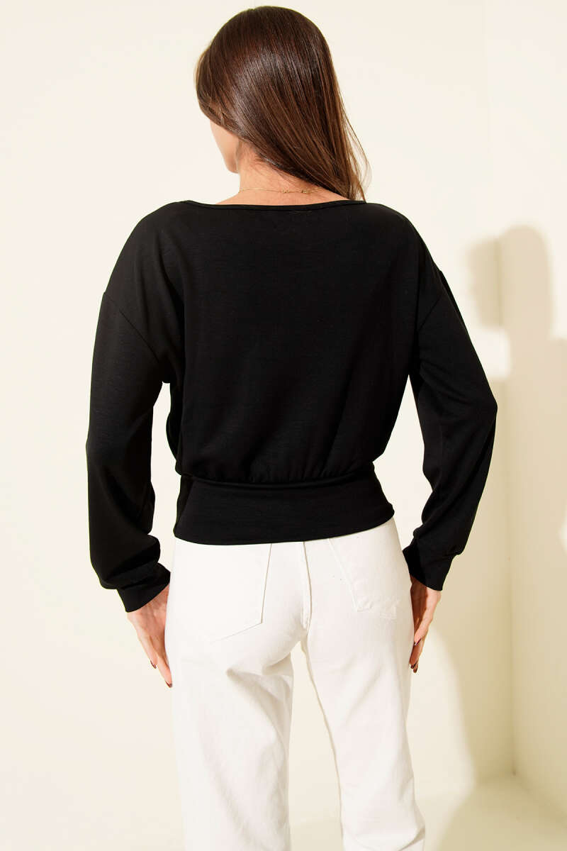 Boat-Neck Loycha Blouse - Black