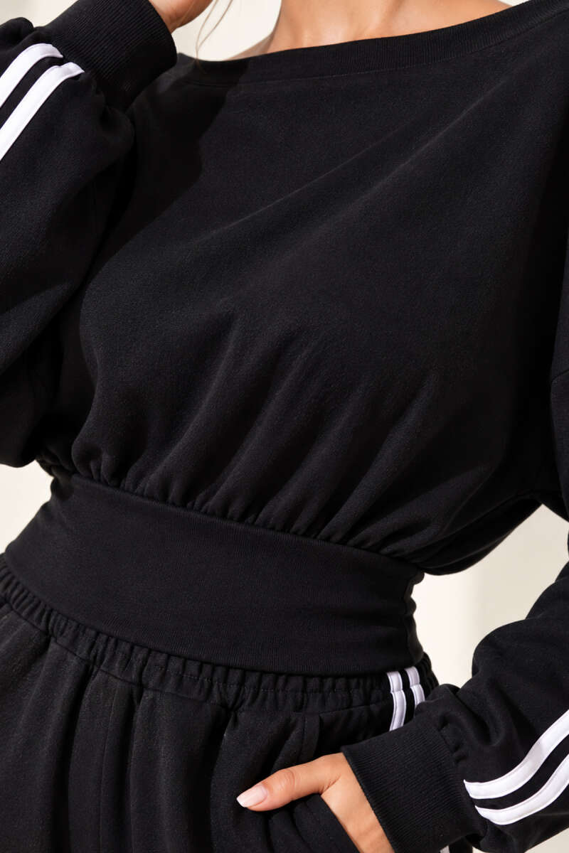 Boat-Neck Two-Piece Set with Stripe Trim - Navy