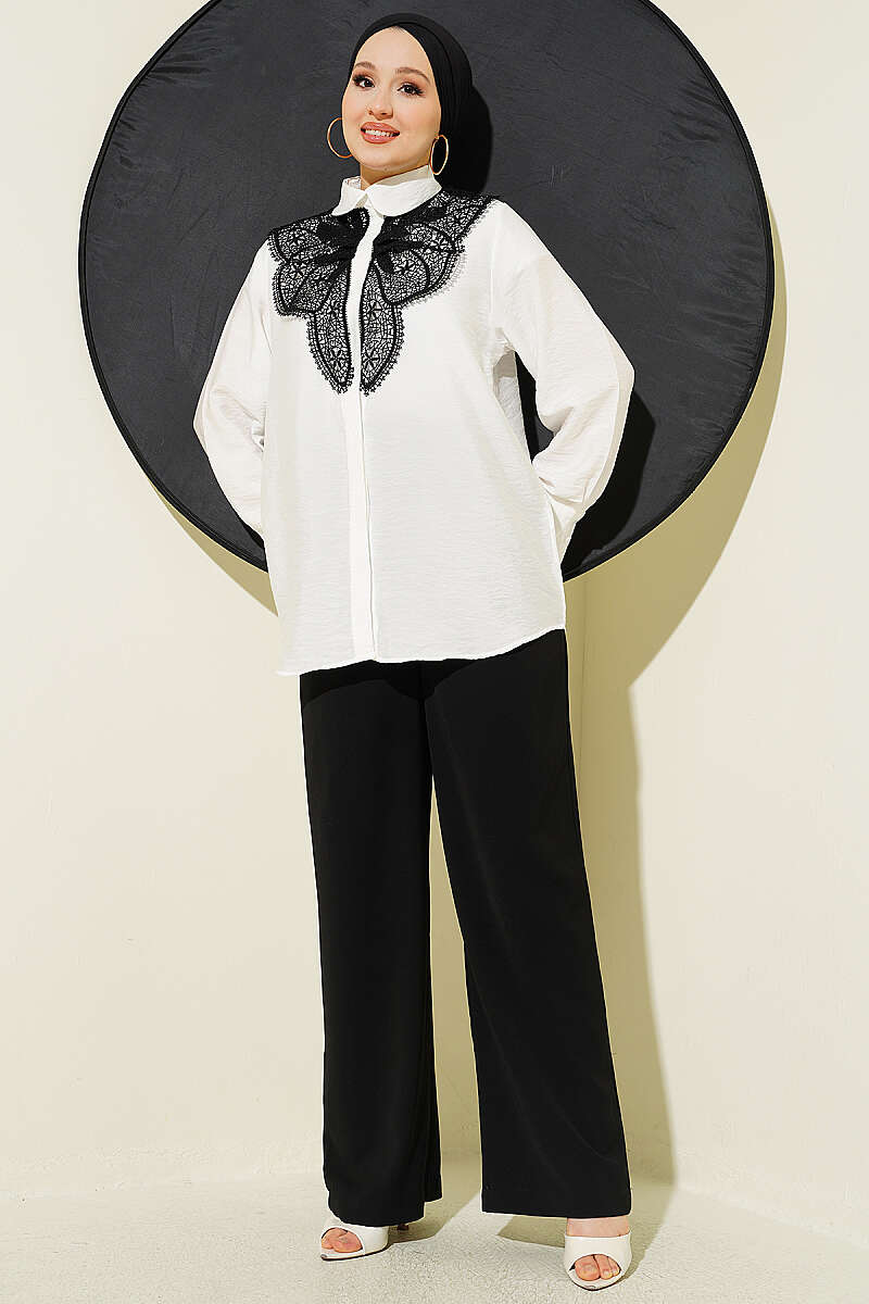 Shirt with Butterfly Lace Detail - White