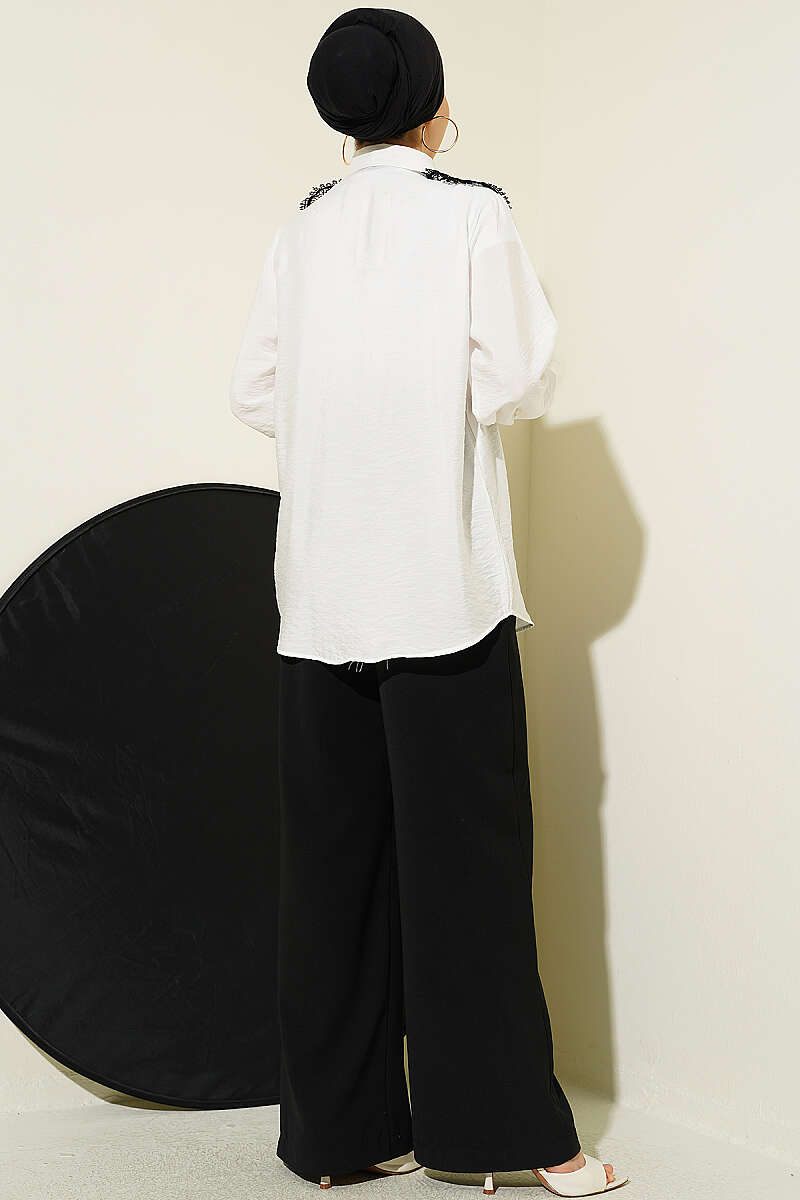 Shirt with Butterfly Lace Detail - White