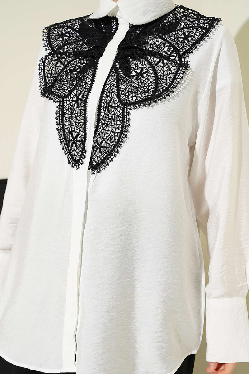 Shirt with Butterfly Lace Detail - White