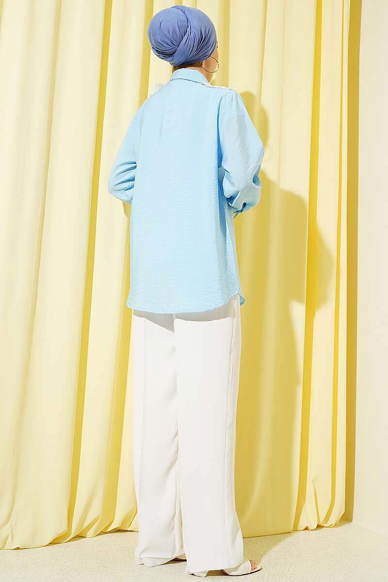 Shirt with Butterfly Lace Detail - Ice Blue