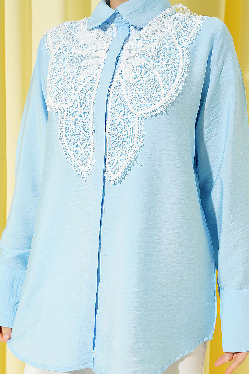Shirt with Butterfly Lace Detail - Ice Blue