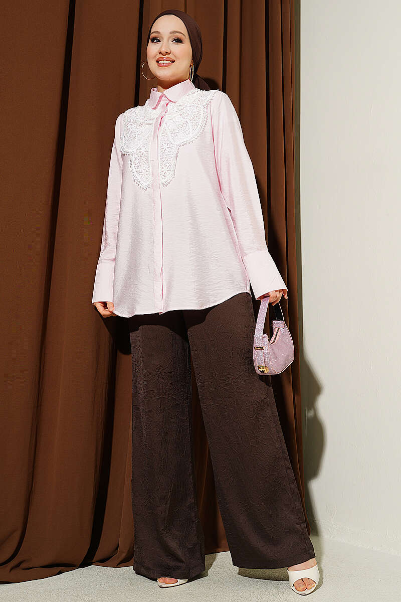 Shirt with Butterfly Lace Detail - Pink