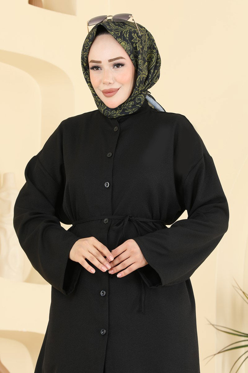 Belted Linen Two-Piece Set - Black