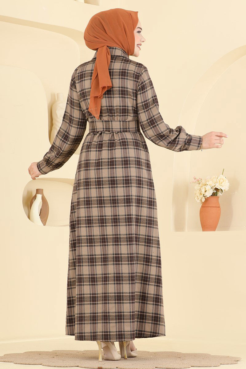 Belted Plaid Dress - Mink
