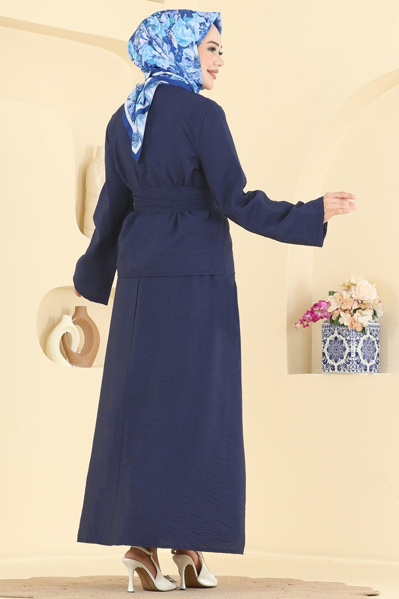 Belted Modal Skirt Set - Navy