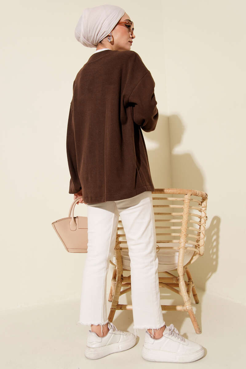 Belted Ribbed Felt Kimono - Brown