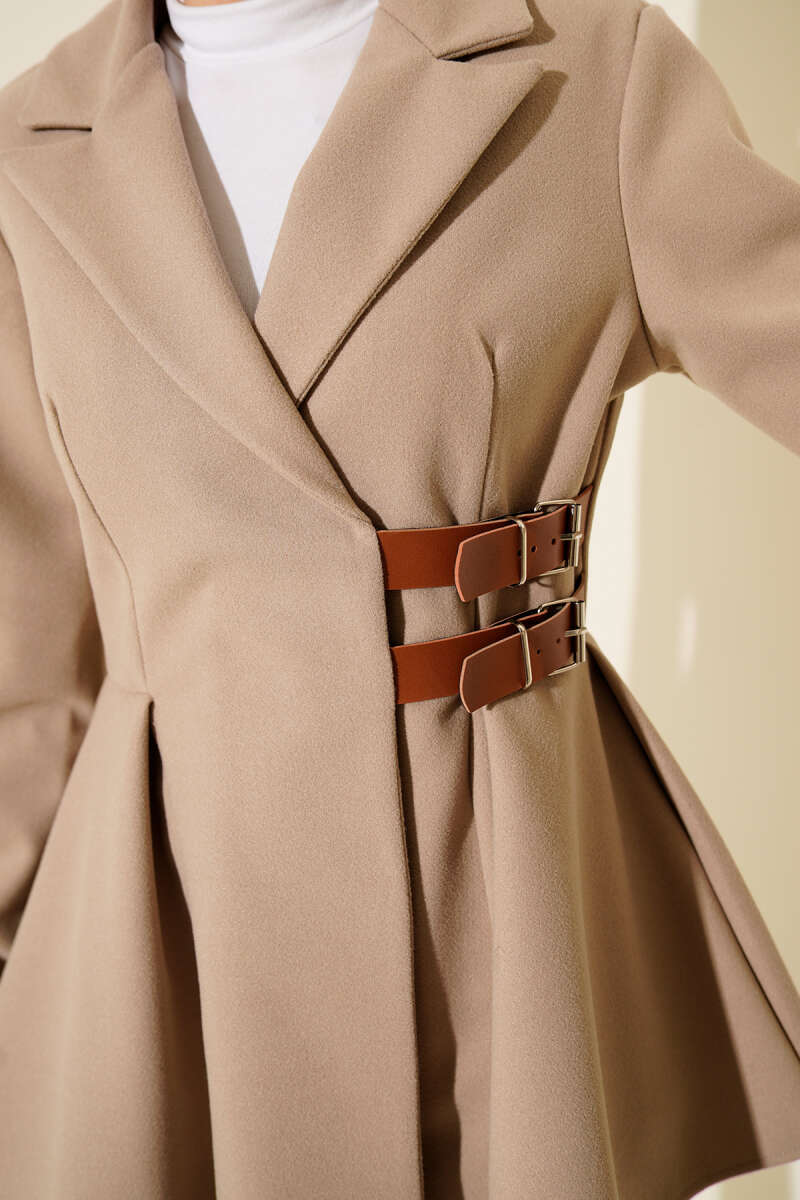 Felt Jacket with Belt Detail - Beige