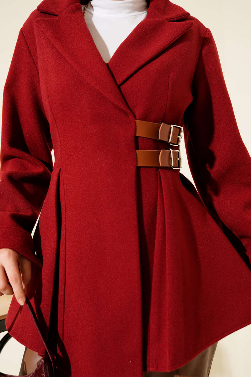 Felt Jacket with Belt Detail - Burgundy