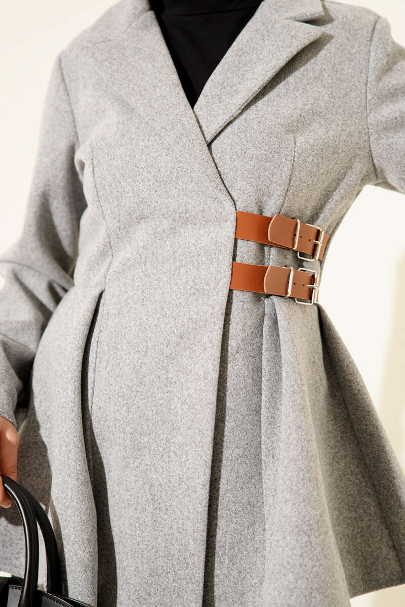 Felt Jacket with Belt Detail - Grey