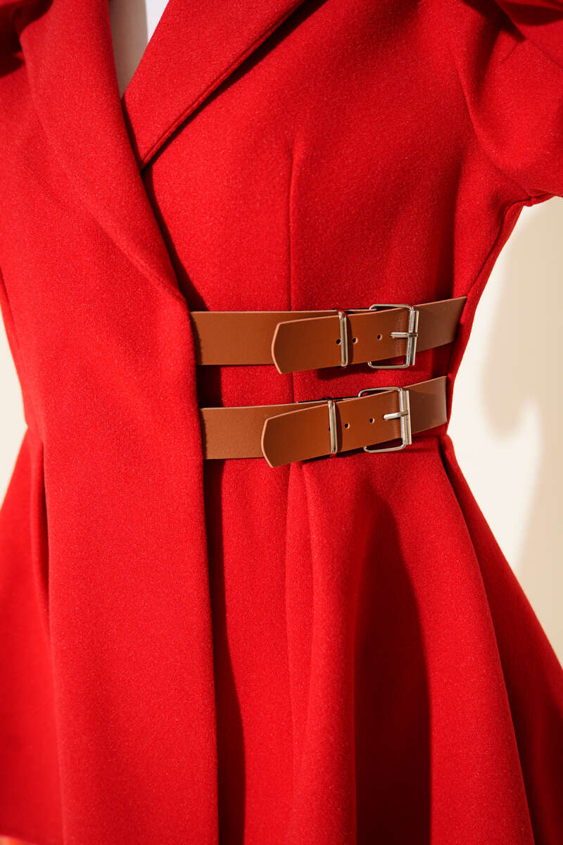 Felt Jacket with Belt Detail - Red