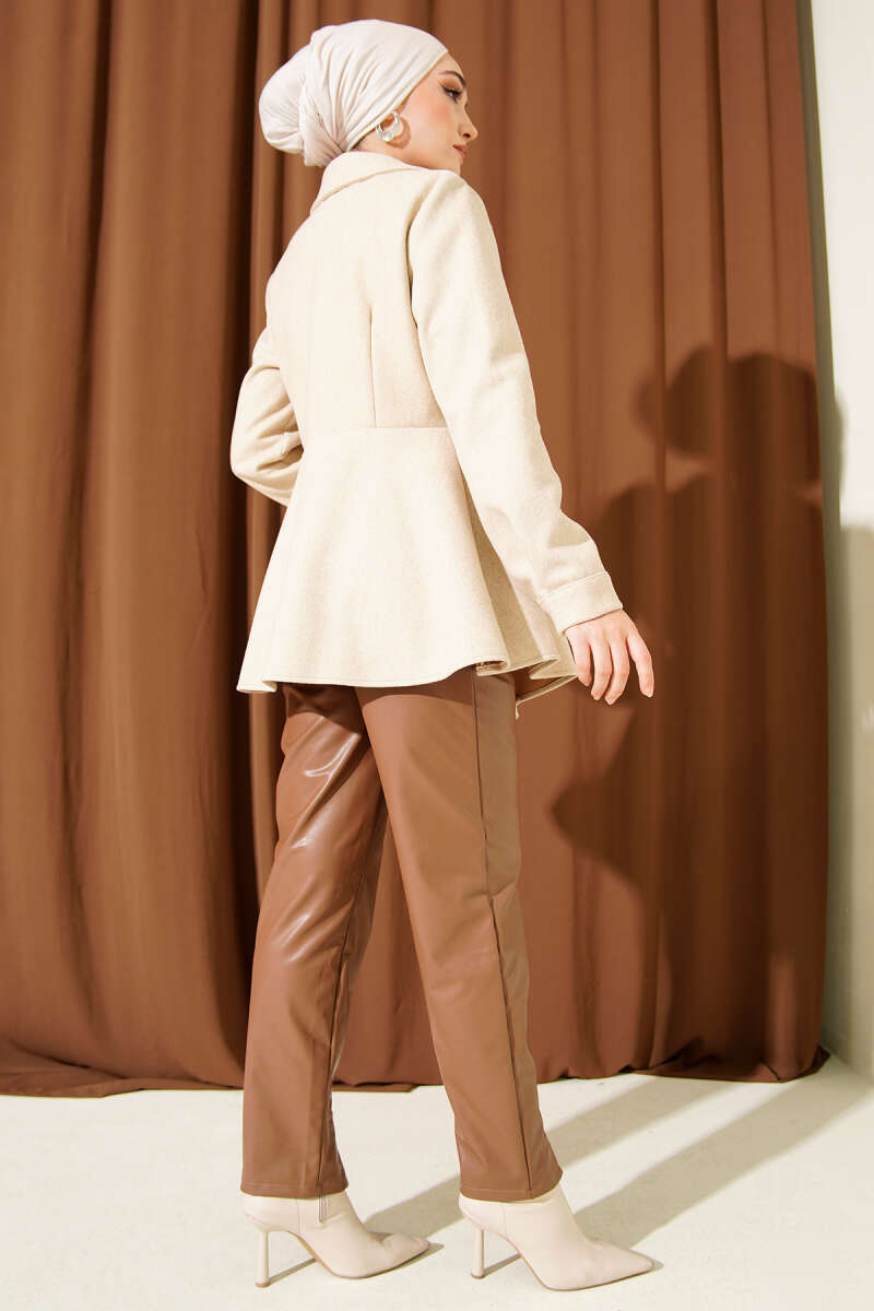 Felt Jacket with Belt Detail - Latte