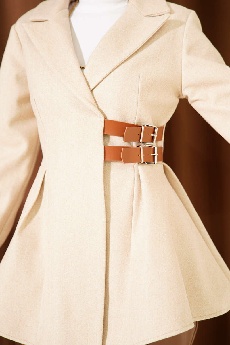 Felt Jacket with Belt Detail - Latte