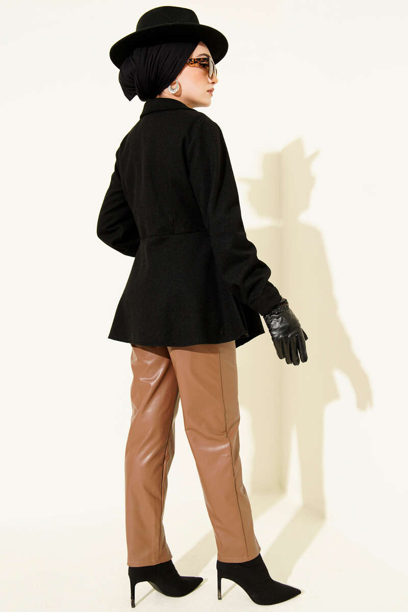 Felt Jacket with Belt Detail - Black