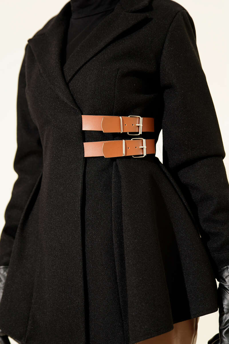 Felt Jacket with Belt Detail - Black