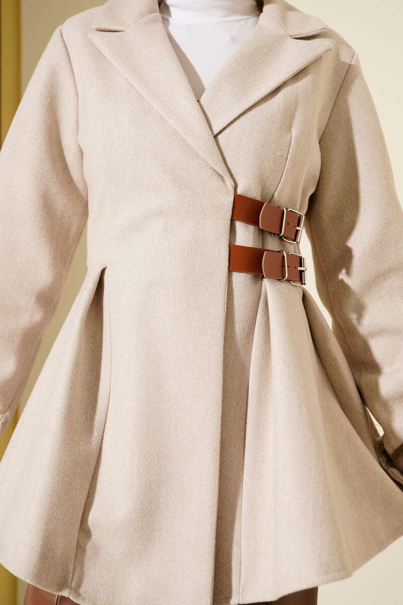 Felt Jacket with Belt Detail - Stone