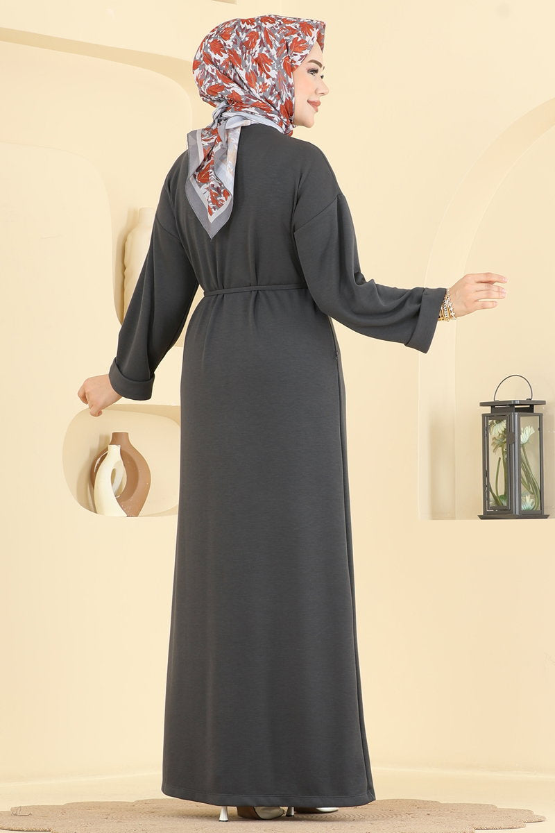 Belted Modal Dress - Charcoal