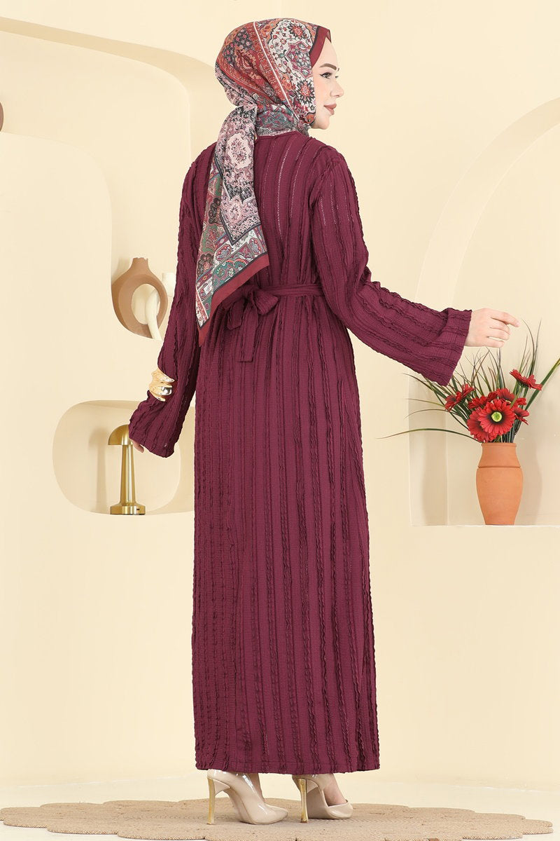 Belted Amazon Knit Dress with Buckle - Burgundy