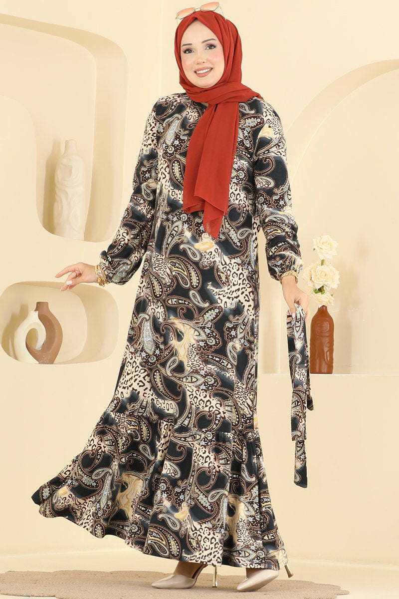 Long Belted Suede Knit Dress - Mink
