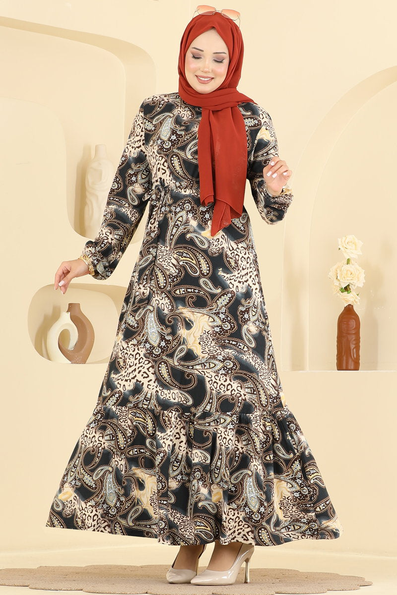 Long Belted Suede Knit Dress - Mink