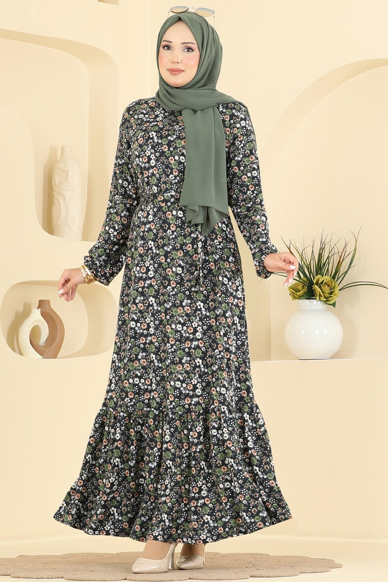 Long Belted Suede Knit Dress - Khaki