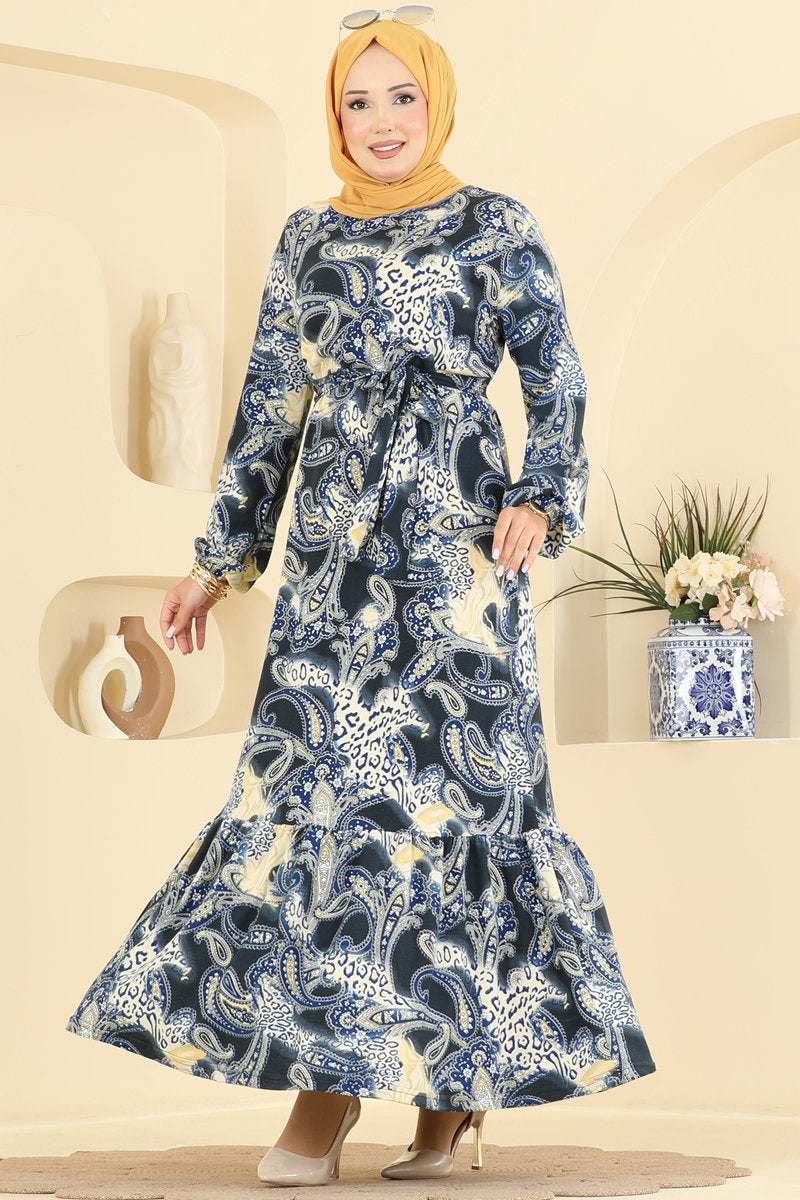 Long Belted Suede Knit Dress - Navy 2