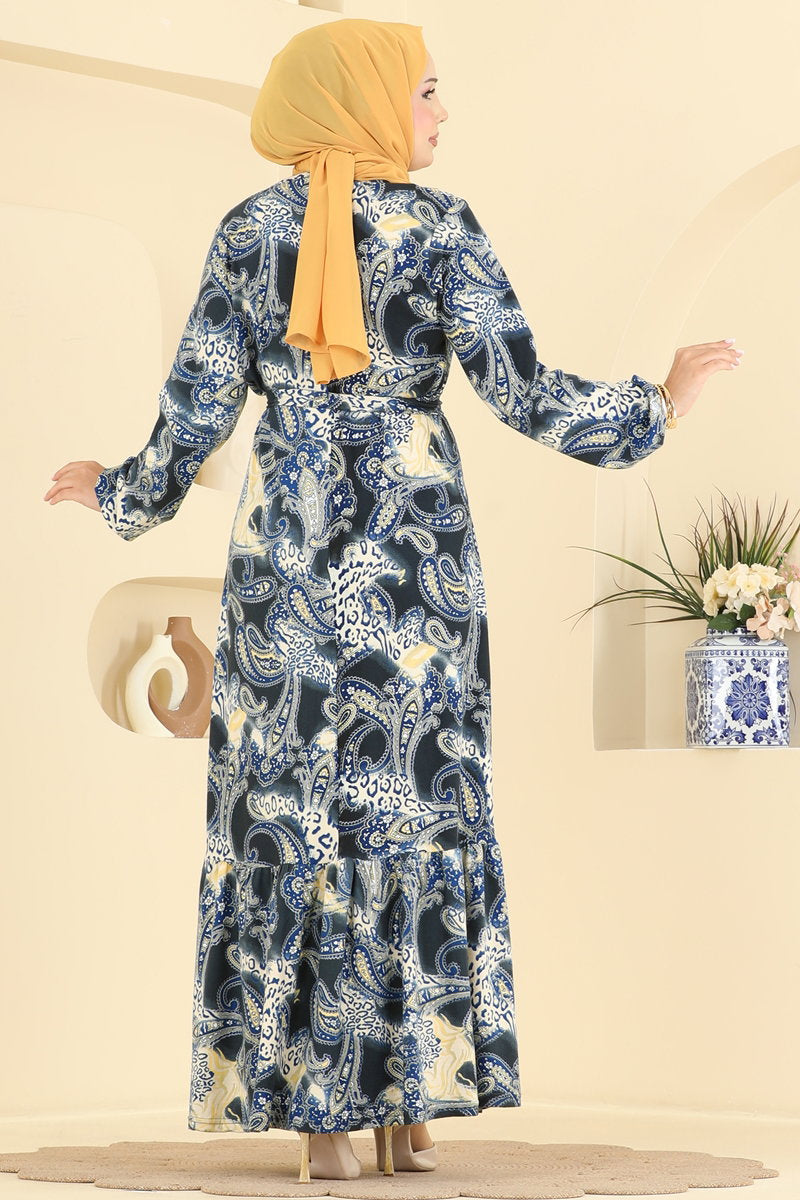Long Belted Suede Knit Dress - Navy 2