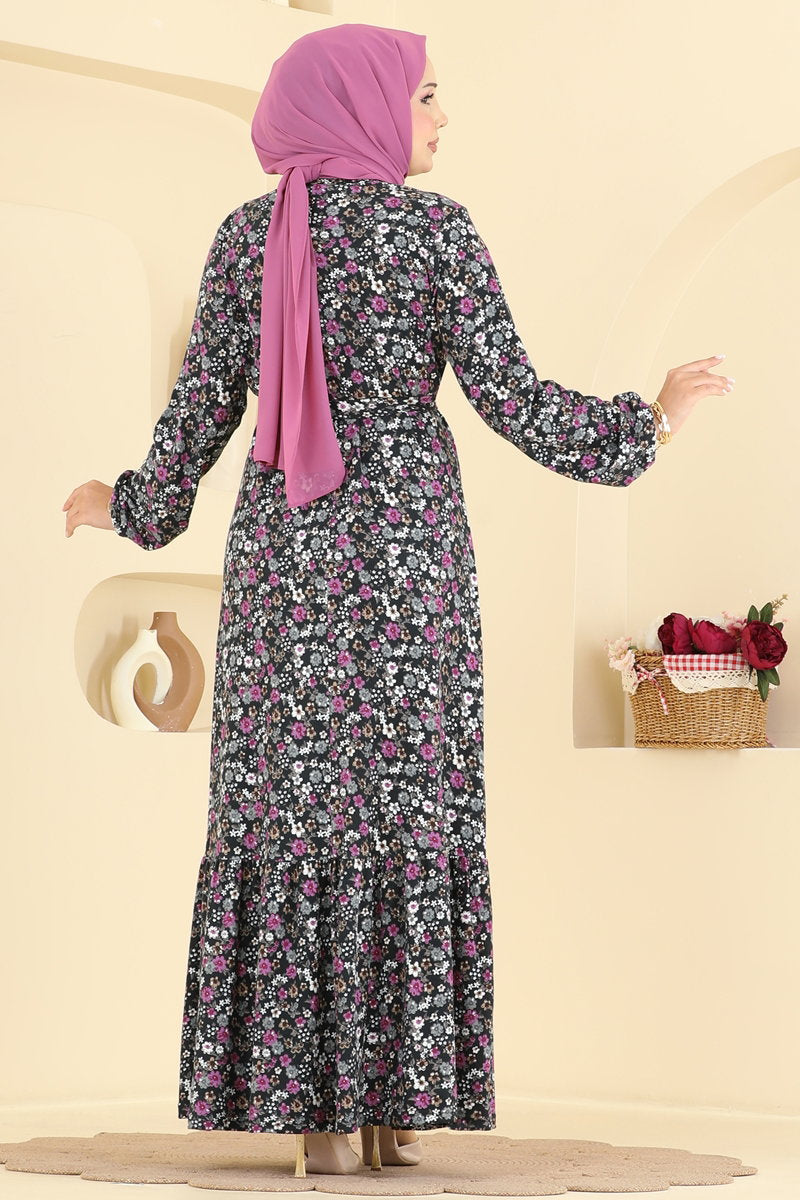 Long Belted Suede Knit Dress - Plum
