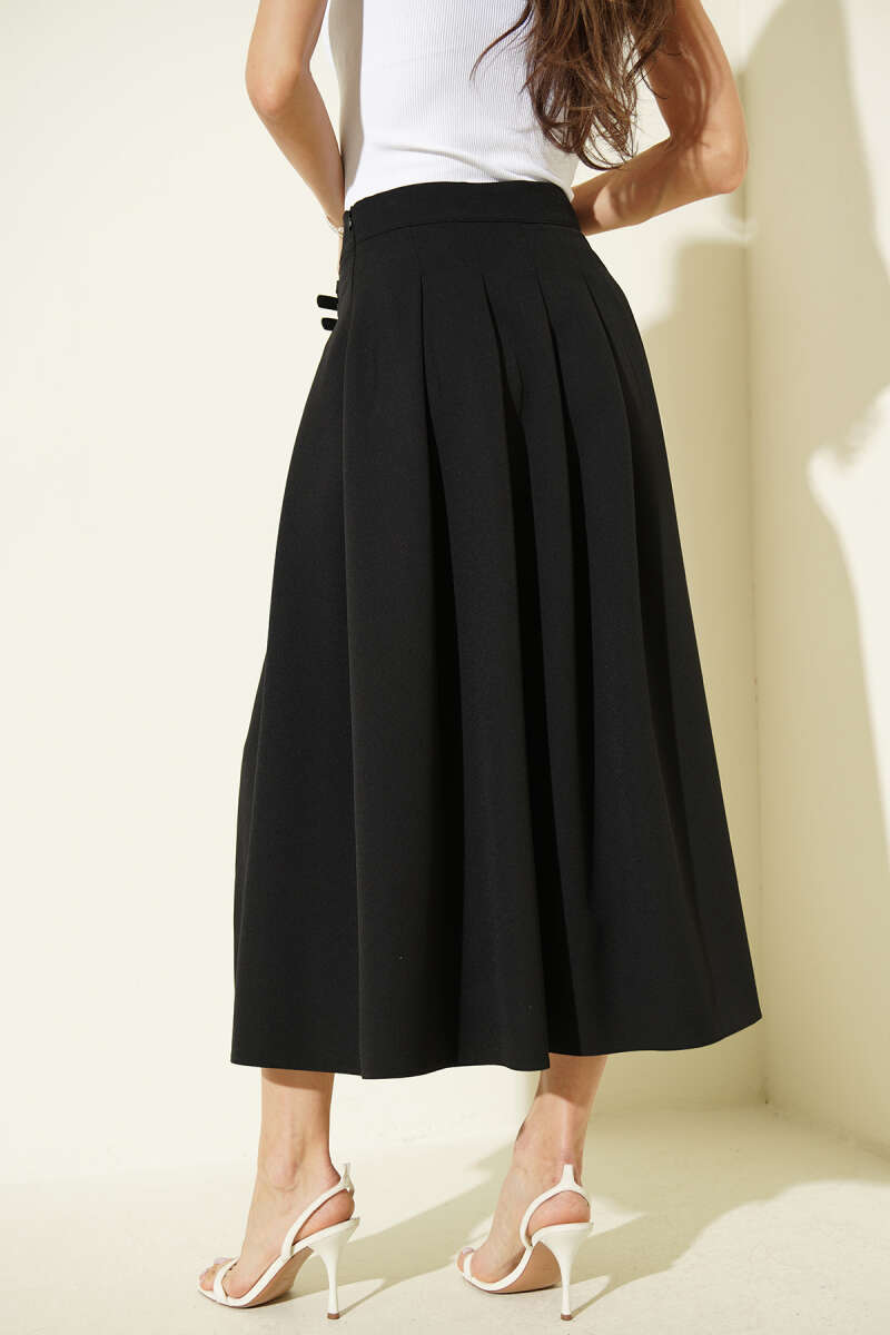 Belted Midi Skirt with Slit - Black