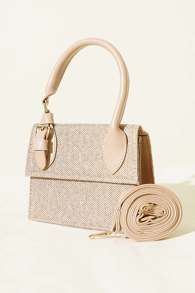 Straw Bag with Belt Buckle - Beige