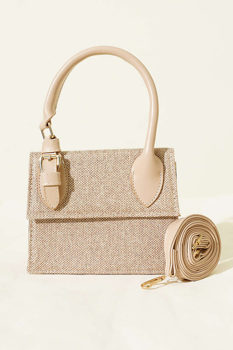 Straw Bag with Belt Buckle - Beige